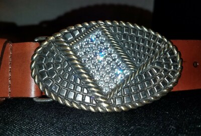 Chico’s Leather Slide Belt Brown Hammered Gold & Silver Oval Buckle M/L NWOT CHICO main image 4