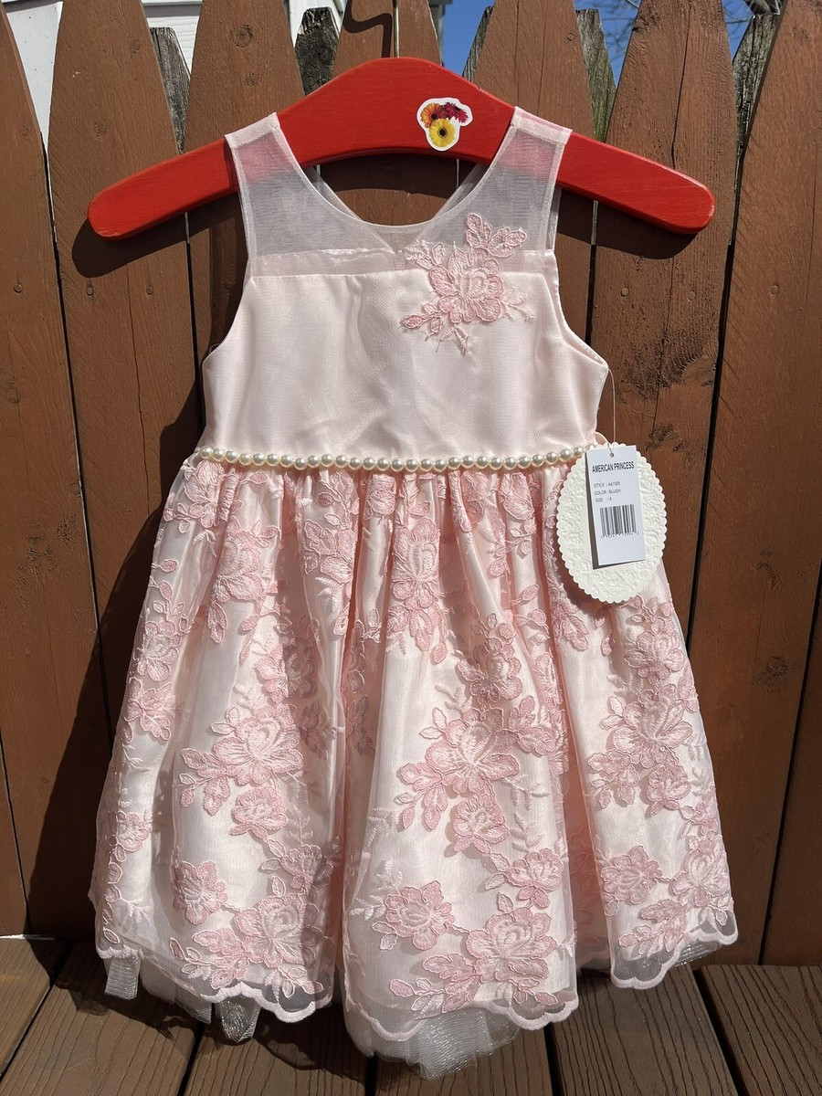 American Princess Size 4 Layered Lacy Dress Pearls Flowers Pink  