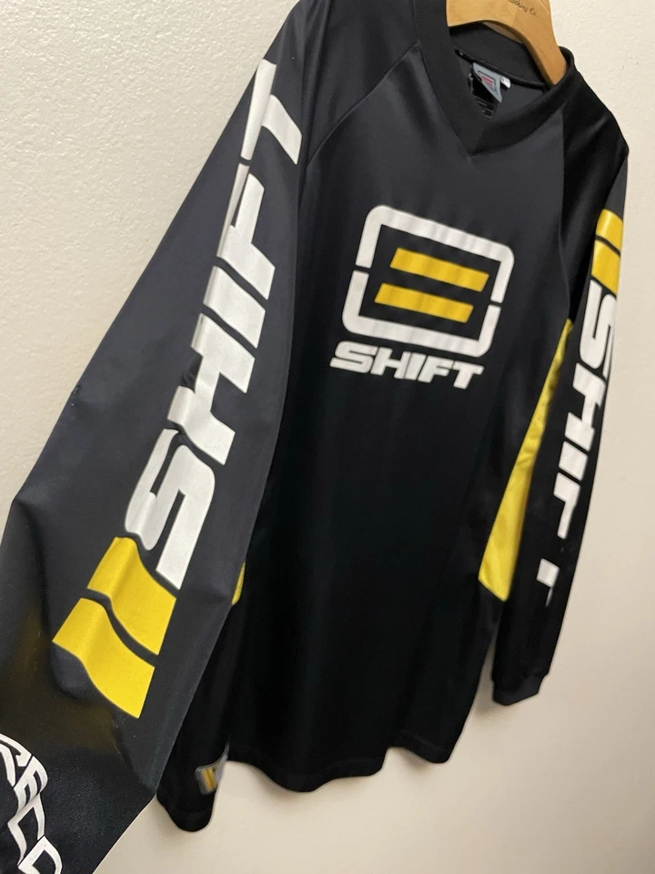 Vintage 90s Shift Motocross Racing Long Sleeve Jersey Shirt L Black Yellow Y2K - Изображение 2 из 4