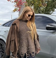 ZARA WOMAN NWT FW24 SEQUIN KNIT SWEATER BROWN 3920/199 Size M/L