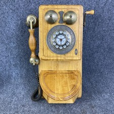 Vintage Pyle Retro Country Real Wood Brass Manual Wall Mount Telephone WORKS