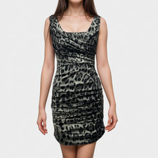 DOLCE & GABBANA Grey And Black Animal Print Mini Dress, Size UK8