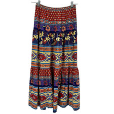 Vintage Tiered Country Cottage Midi Skirt Womens M Prairie Peasant Boho Cotton