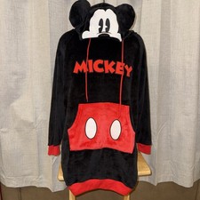 Disney Mickey Mouse Extra Long Pullover Hoodie Extra Soft with Ears Womans Sz L