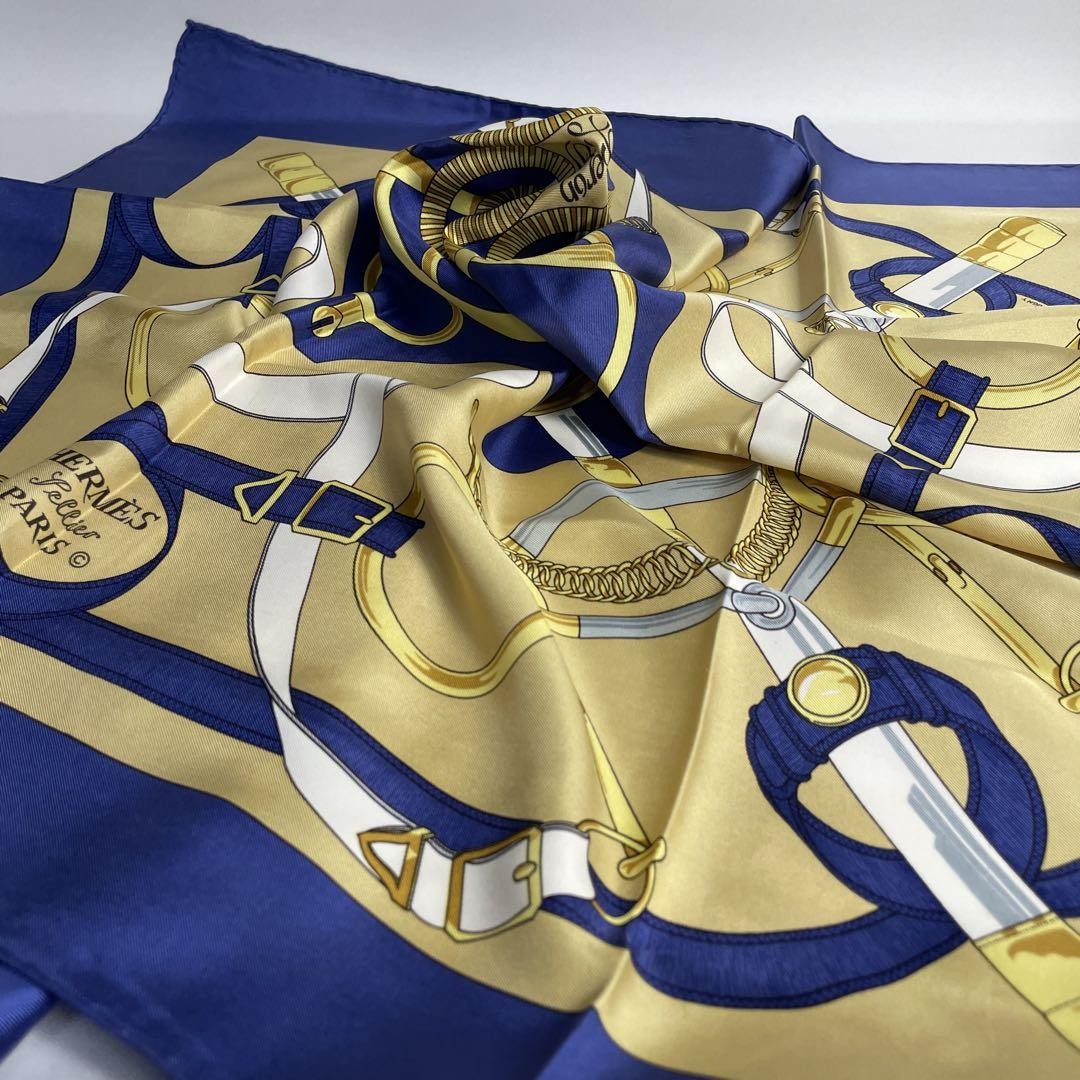 Hermes Carre 90 Scarf in Navy Blue 2505-156 Made in Japan
