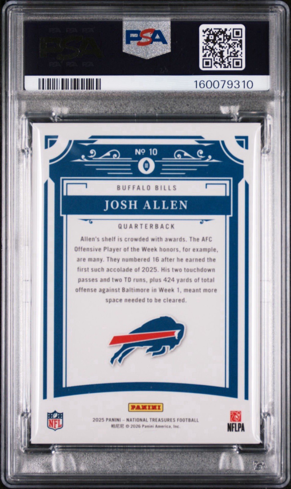 2025 Panini National Treasures Josh Allen Stars & Stripes #10 /13 PSA 9 Mint view 2
