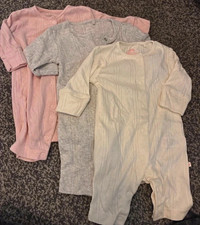 NEXT Unisex Baby 3pc Cotton Jersey Babygrow Set upto 1 month Pink/Grey/White