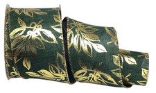 Celebrate It 2 Rolls Green Burlap Christmas Wired Ribbon Gold Embossed 2.5"x20'