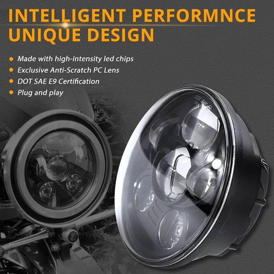 5,75 Zoll Motorrad Scheinwerfer LED Runde E GeprüftE Hi/Lo Projektion für Harley - Bild 4 von 4