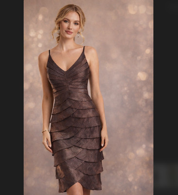 Adrianna Papell Dress 6 Brown Gray Shimmer Satin Tiered Cocktail Sleeveless EUC