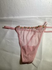 Victoria s Secret Women s Pink Sheer Mesh Floral Embroidered Thong Panties L
