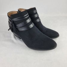 LifeStride Paloma Black Faux Suede Tassel Ankle Boots Womens 7M Strappy Comfort