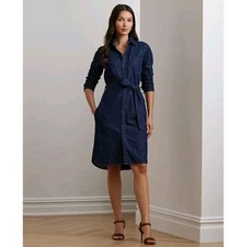 Lauren Ralph Lauren Women's Dark Wash Denim Belted Shirtdress Size Large Pockets