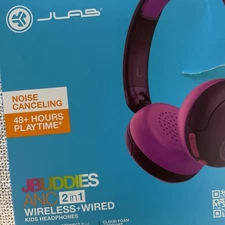 JLab JBuddies Bluetooth Wireless ANC Kids' Headphones - Purple/Pink L3C