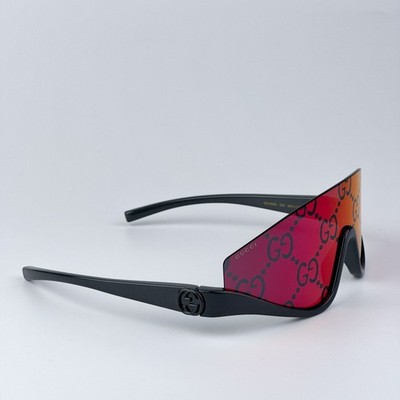 NEW GUCCI SUNGLASSES GG1650S 009 SHIELD MULTICOLOR UNISEX GUCCI EYEWEAR Gucci Men Sunglasses Grey Red Miror Logo Shield Mask GG1650S  main image 2