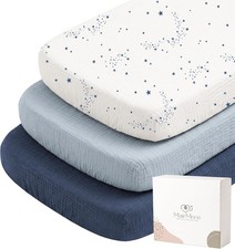 3 Pack Muslin Fitted Bassinet Sheets for Babies, Soft  Breathable 100 Cotton