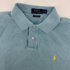 Polo Ralph Lauren Polo Shirt Men L Blue Custom Slim Fit Short Sleeve Yellow Pony
