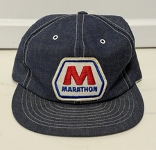 NWOT Vintage 80s ‘Marathon Petroleum’ Denim Snapback Hat OSFA Oil Gas Texas