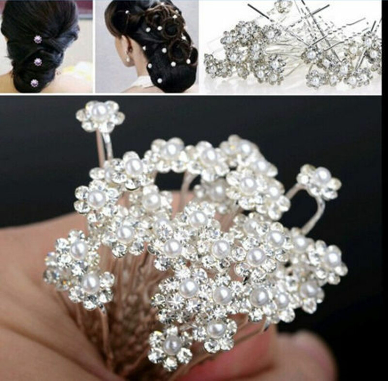 Lots Hair Clips Women Wedding Bridal Pearl Flower Crystal Hair Pins
