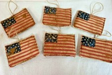 Patriotic/Flags/Tree Ornaments/Primitive/Farmhouse/ Set of 6/Grunged