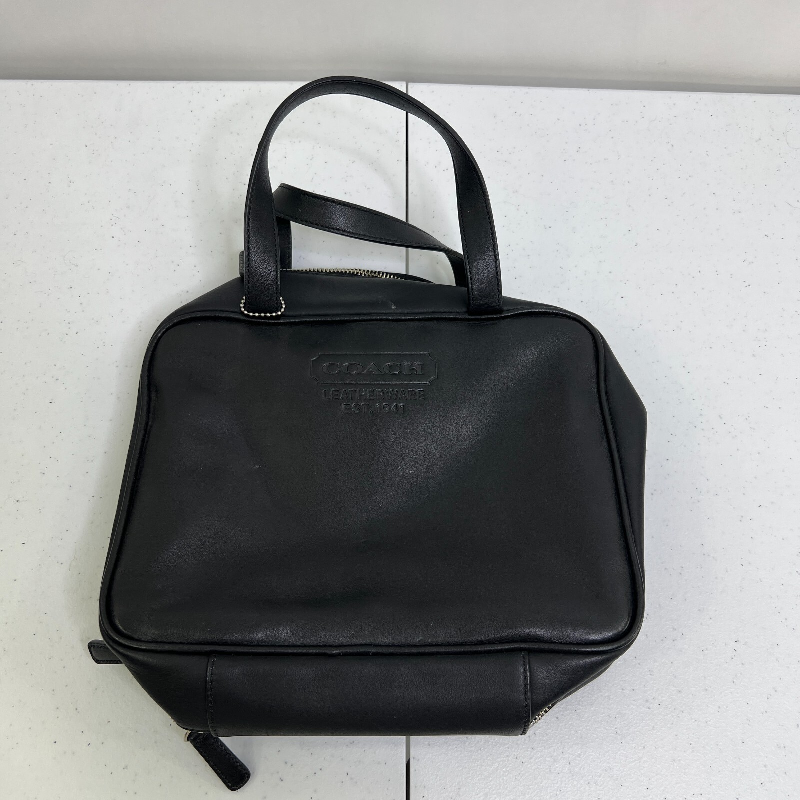 Vintage Coach Toiletry Bag Cosmetic Black Leather Zip Around Travel