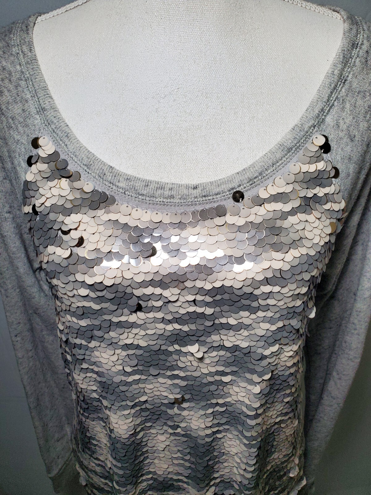 Express Gray Pullover Sweater Reversible Sequined… - image 2