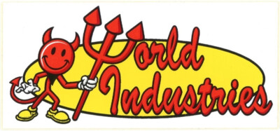 World Industries Vintage Skateboard Sticker Devilman Rot Gelb Weiß 11x5,5cm