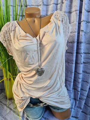Vivance Shirt Damen Viskose Kurzarm Gr. 34 bis 44 Nude Ton (1 541) Spitze NEU