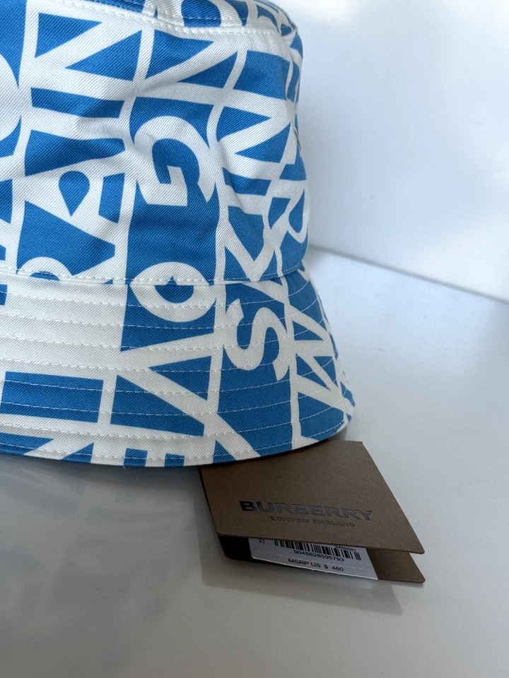 Chapéu tipo balde Burberry Raintext branco/azul M (57 cm) 8055938 Itália novo com etiquetas US$ 480 - Imagem 4 de 4