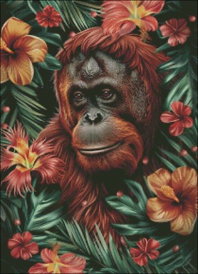 Orangutan Face Flowers - Counted Cross Stitch Kits Needlework Embroidery DIY