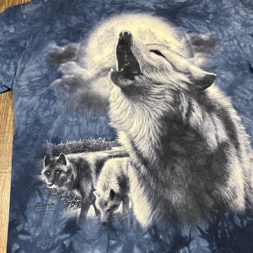Vintage 2004 The Mountain Howling Wolf Husky Natur Tier blau Batik T-Shirt - Bild 3 von 8