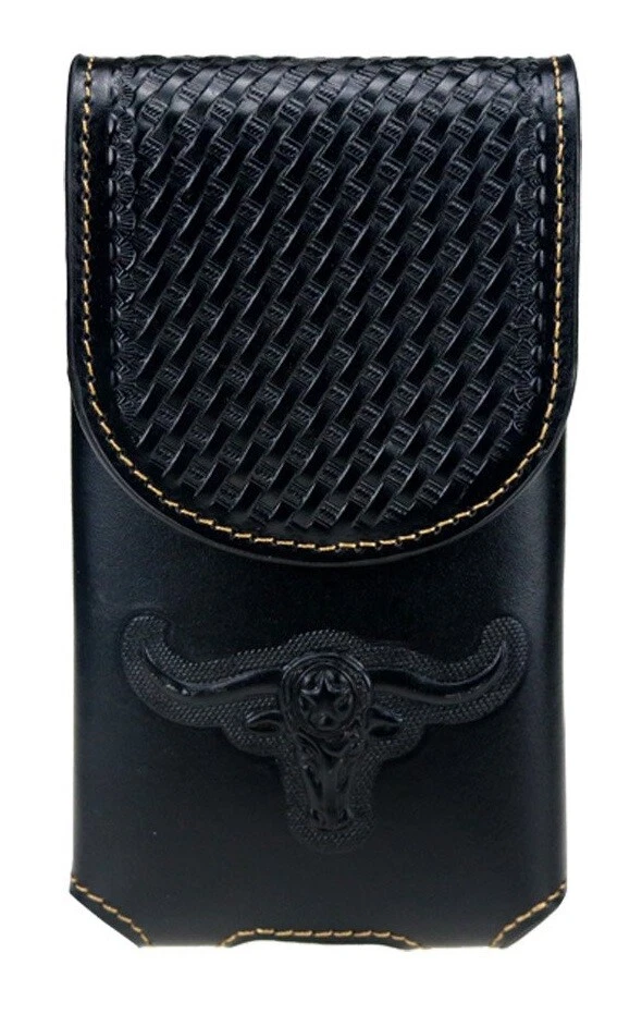6.5" LONGHORNS LARGE WESTERN LEATHER POUCH CASE BELT LOOP HOLSTER PHONE #EH11701 - Image 3 of 4