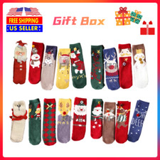 4 Pairs Christmas Crew Socks Winter Soft Warm Men Women Kid Xmas Gift Box Decor