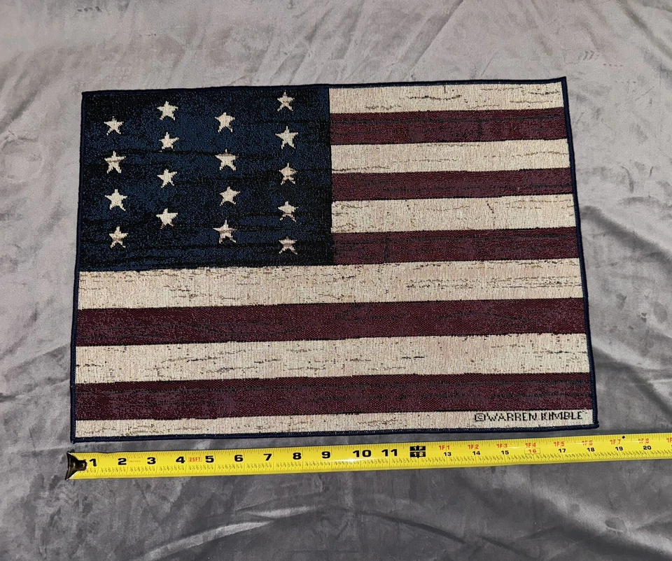 Warren Kimble Patriotic Folk Art Colonial Flag Tapestry Placemat Set of 6 - Image 2 of 4