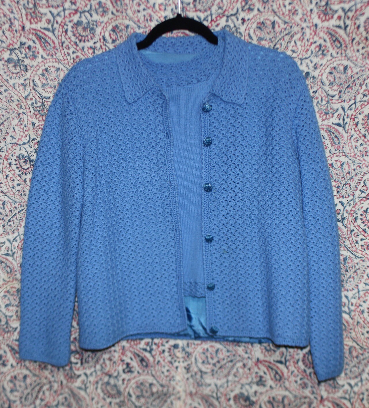 Women's Vintage 1960s Chunky Blue Sweater Set Cardigan eBay