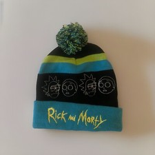 Adult Swim Rick and Morty Magic Jacquard Pom Beanie Hat Black NEW