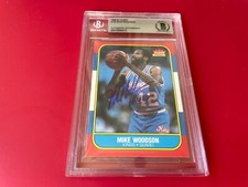 Mike Woodson Kings 1986 NBA Fleer Card Signed Auto Beckett BAS Slabbed