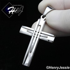 MEN's Stainless Steel Simple Triple Line Silver Cross Charm Pendant 2A125