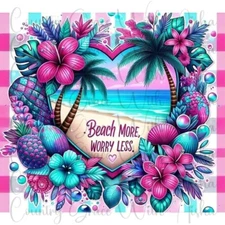 20oz Skinny Tumbler Sublimation Transfer Beach More Worry Less Ready To Press