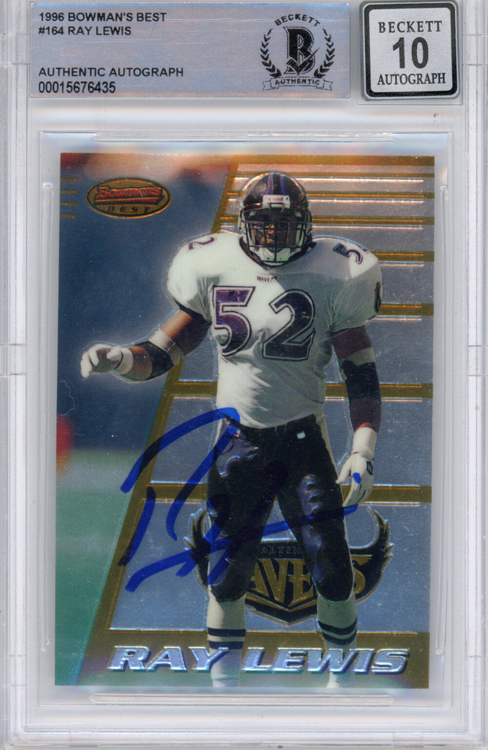 Ray Lewis Autographed Signed 1996 Bowmans Best #164 (Grade 10) Slabbed Beckett 
