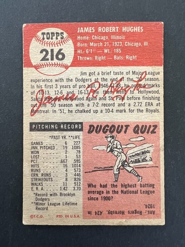 1953 Topps Jim Hughes #216 - Picture 2 of 2
