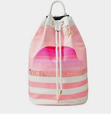NWT VICTORIA'S SECRET Striped Cinch Palm Pink & White Backpack