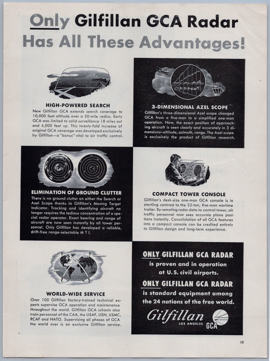 1952 Gilfillan Vintage Aviation Ad GCA Radar Airport Tower Control