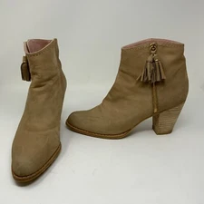 Stuart Weitzman Prancing Genuine Suede Leather Tassel Stacked High Heel Booties 