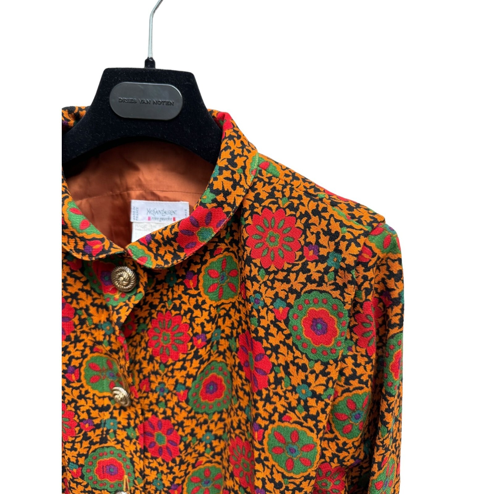 Cappotto stampato marocchino marrone Yves Saint Laurent Paris vintage inverno 1992 taglia