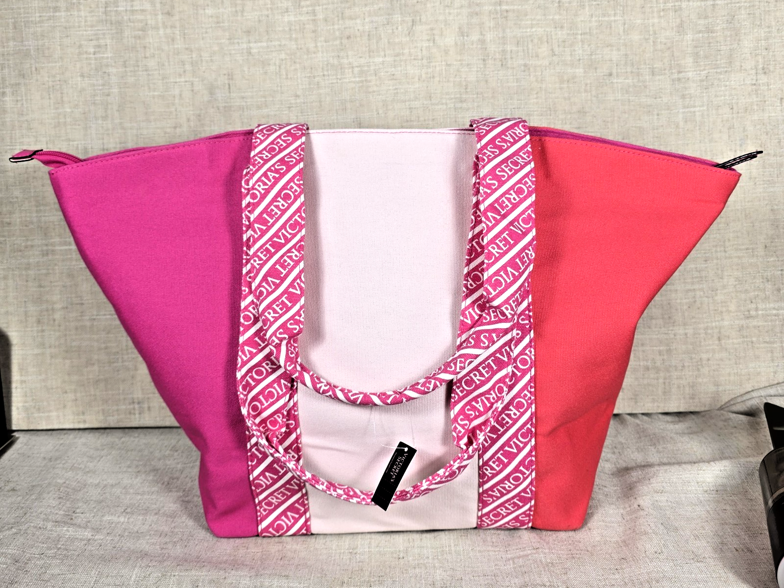 Victoria's Secret Pink & White Color Block Canvas Tote NWT Large