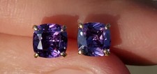 Amethyst Labcreated Cushion Cut Stud Earrings 14kt Solid Yellow Gold