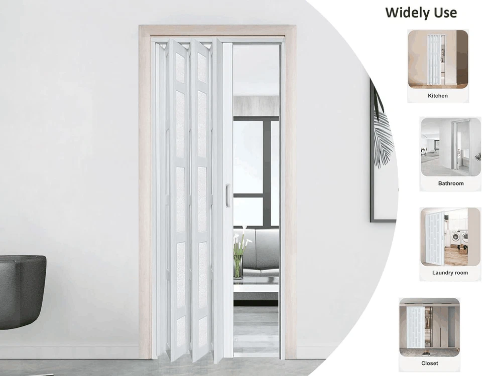 Puerta acordeón PVC con vidrio acrílico esmerilado, herrajes de instalación incluidos Foto 4 de 4