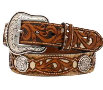 A1038802 Ariat Men's Calf Hair Tooled Tabs and Round Concho