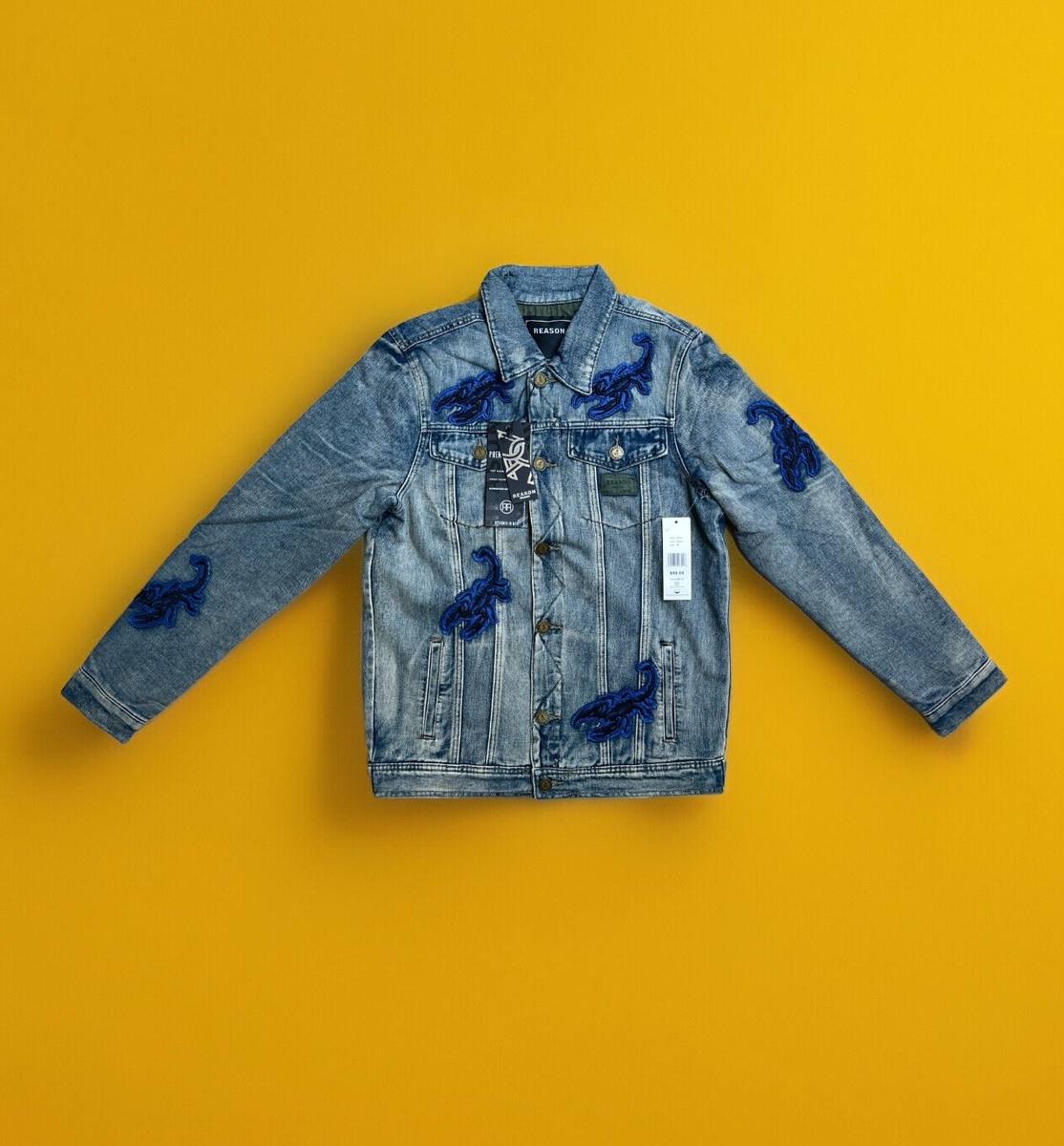 Men's Denim Reversible Jacket Reason Brand Scorpion Applique